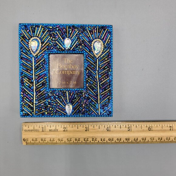 Beaded Peacock Design Picture Frame The Bombay Company for Photo 2"x2" - Picture 9 of 10